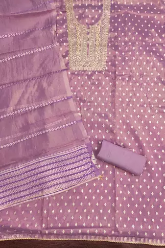 lavender silk blend embroidered unstitched dressmaterials 3 pair top bottom dupptaa