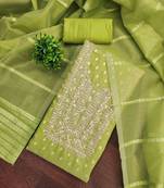 Sea green silk embroidered unstitched dressmaterials 3 pair top bottom dupptaa