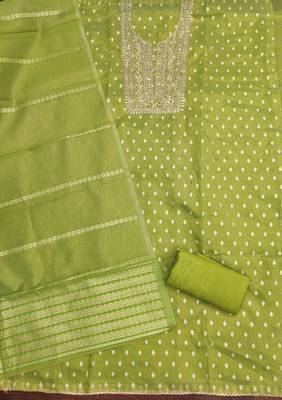 Sea green silk embroidered unstitched dressmaterials 3 pair top bottom dupptaa 2