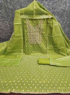 Sea green silk embroidered unstitched dressmaterials 3 pair top bottom dupptaa 4