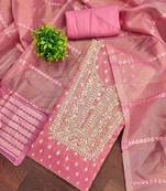 Pink silk  embroidered unstitched dressmaterials 3 pair top bottom dupptaa