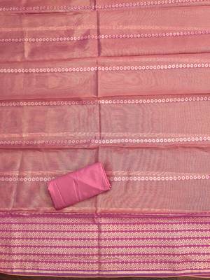 Pink silk  embroidered unstitched dressmaterials 3 pair top bottom dupptaa 2