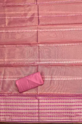 pink silk blend embroidered unstitched dressmaterials 3 pair top bottom dupptaa