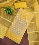 Yellow silk embroidered unstitched dressmaterials 3 pair top bottom dupptaa