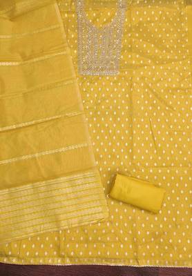 Yellow silk embroidered unstitched dressmaterials 3 pair top bottom dupptaa 2