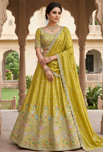 green embroidered lehenga choli