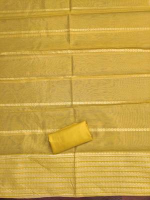 Yellow silk embroidered unstitched dressmaterials 3 pair top bottom dupptaa 3