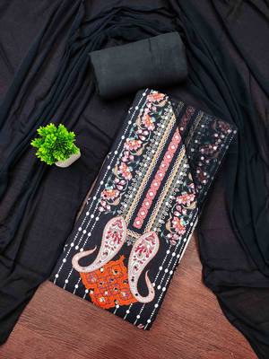Black georette  embroidered unstitched dressmaterials 3 pair top bottom dupptaa 1