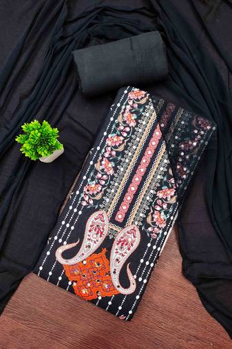 black georette embroidered unstitched dressmaterials 3 pair top bottom dupptaa