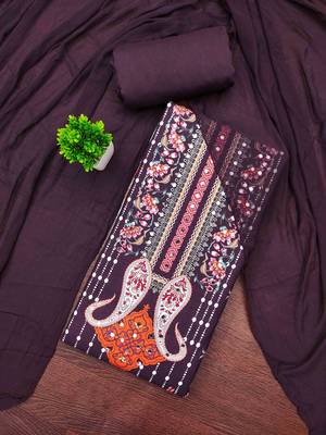 Purple georette  embroidered unstitched dressmaterials 3 pair top bottom dupptaa 1