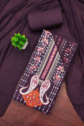 Purple georette  embroidered unstitched dressmaterials 3 pair top bottom dupptaa