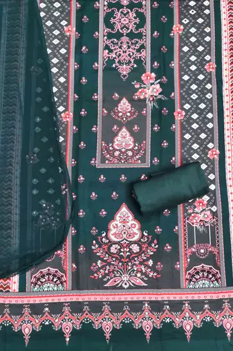 aqua georgette embroidered unstitched dressmaterials 3 pair top bottom dupptaa