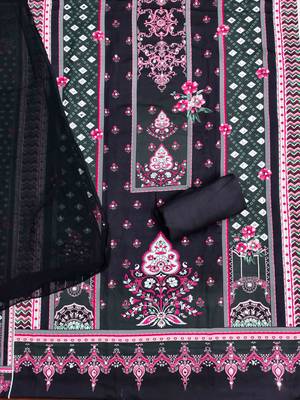 Black georette  embroidered unstitched dressmaterials 3 pair top bottom dupptaa 2
