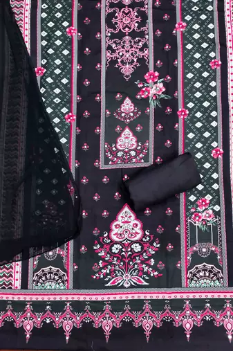black georette embroidered unstitched dressmaterials 3 pair top bottom dupptaa