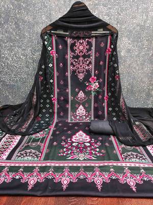 Black georette  embroidered unstitched dressmaterials 3 pair top bottom dupptaa 3