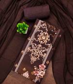 Brown georgette embroidered unstitched dressmaterials 3 pair top bottom dupptaa