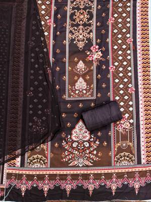Brown georgette embroidered unstitched dressmaterials 3 pair top bottom dupptaa 2