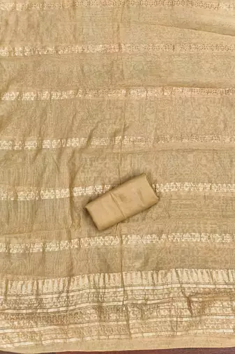 cream silk blend embroidered unstitched dressmaterials 3 pair top bottom dupptaa