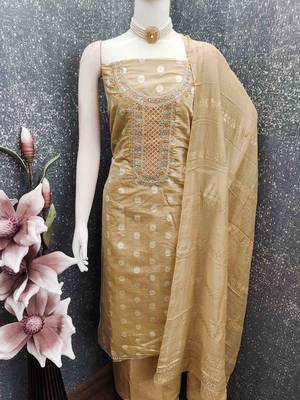 Cream silk embroidered unstitched dressmaterials 3 pair top bottom dupptaa 4
