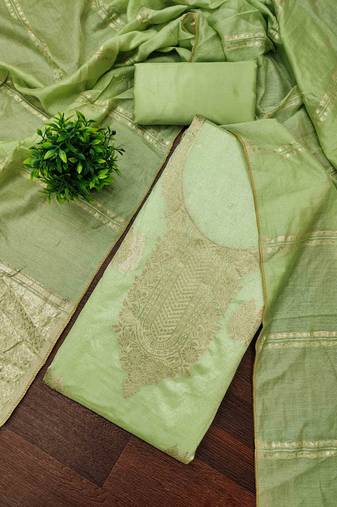green silk blend embroidered unstitched dressmaterials 3 pair top bottom dupptaa