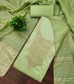 Green silk  embroidered unstitched dressmaterials 3 pair top bottom dupptaa
