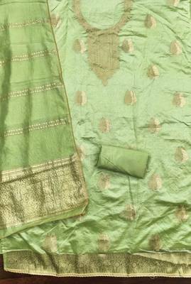 Green silk  embroidered unstitched dressmaterials 3 pair top bottom dupptaa 2