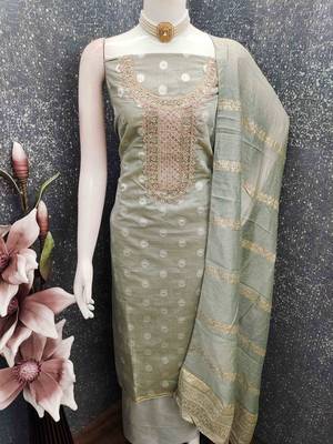 grey silk embroidered unstitched dressmaterials 3 pair top bottom dupptaa 2