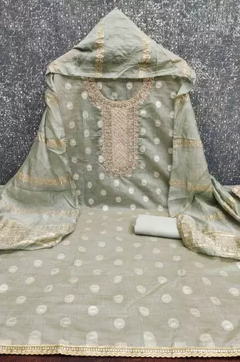  grey silk blend embroidered unstitched dressmaterials 3 pair top bottom dupptaa