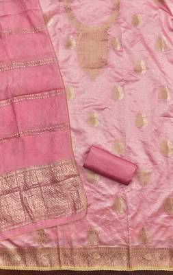 Pink silk  embroidered unstitched dressmaterials 3 pair top bottom dupptaa 2