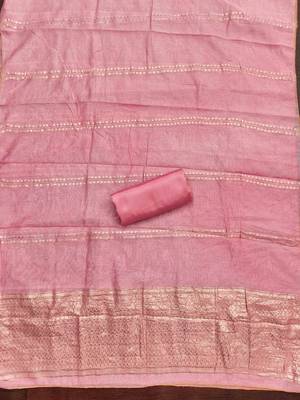 Pink silk  embroidered unstitched dressmaterials 3 pair top bottom dupptaa 3
