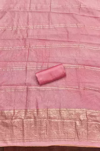 pink silk blend embroidered unstitched dressmaterials 3 pair top bottom dupptaa
