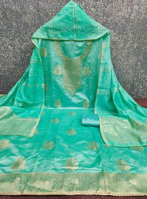 Sky silk embroidered unstitched dressmaterials 3 pair top bottom dupptaa 4