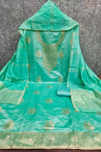 sky silk blend embroidered unstitched dressmaterials 3 pair top bottom dupptaa