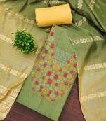 Sea green cotton embroidered unstitched dressmaterials 3 pair top bottom dupptaa