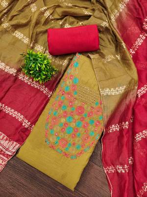 Mustard cotton embroidered unstitched dressmaterials 3 pair top bottom dupptaa 1