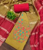 Mustard cotton embroidered unstitched dressmaterials 3 pair top bottom dupptaa