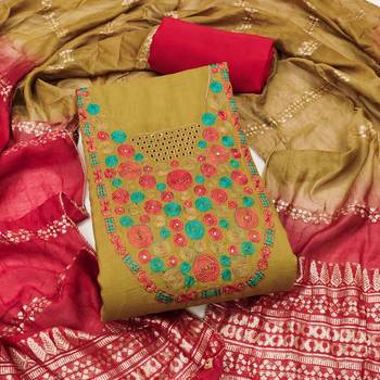 Mustard cotton embroidered unstitched dressmaterials 3 pair top bottom dupptaa 2