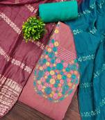 Pink cotton  embroidered unstitched dressmaterials 3 pair top bottom dupptaa