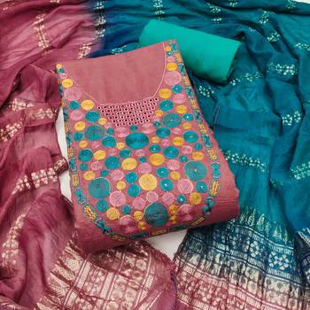 Pink cotton  embroidered unstitched dressmaterials 3 pair top bottom dupptaa 2
