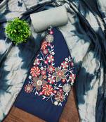 Blue cotton  embroidered unstitched dressmaterials 3 pair top bottom dupptaa