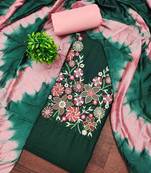 Green cotton  embroidered unstitched dressmaterials 3 pair top bottom dupptaa
