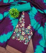 Purple cotton  embroidered unstitched dressmaterials 3 pair top bottom dupptaa