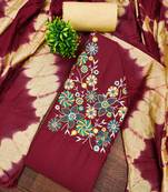 Red cotton embroidered unstitched dressmaterials 3 pair top bottom dupptaa