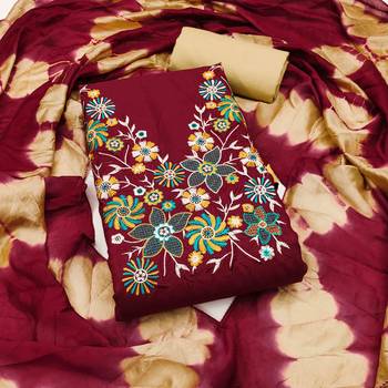 Red cotton embroidered unstitched dressmaterials 3 pair top bottom dupptaa 2