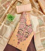 Orange silk embroidered unstitched dressmaterials 3 pair top bottom dupptaa
