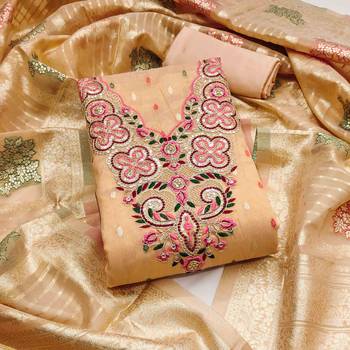 Orange silk embroidered unstitched dressmaterials 3 pair top bottom dupptaa 2