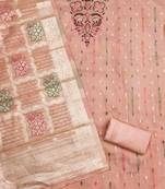 Peach silk embroidered unstitched dressmaterials 3 pair top bottom dupptaa