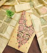 Yellow silk embroidered unstitched dressmaterials 3 pair top bottom dupptaa