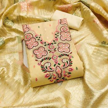 Yellow silk embroidered unstitched dressmaterials 3 pair top bottom dupptaa 2