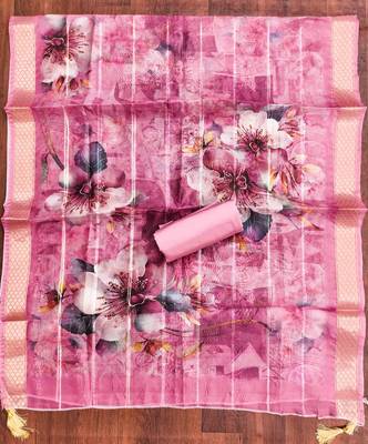 Pink silk  embroidered unstitched dressmaterials 3 pair top bottom dupptaa 2